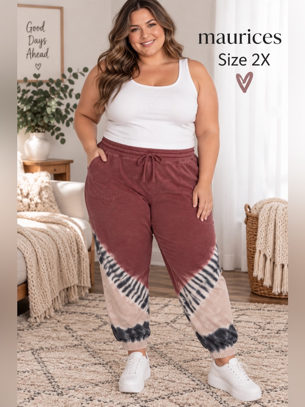 Maurices Size 2X Tie Dye Jogger Pants Burgundy Pink Black Plus Size
